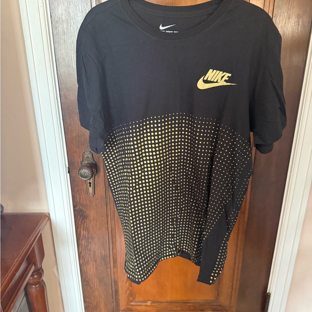 Nike Black Tee with Gold Dot Print and Logo